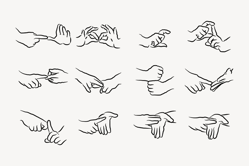 Sign language clipart, set illustration psd. Free public domain CC0 image.