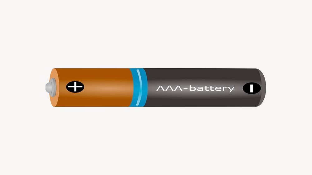 AAA battery illustration, clip art. Free public domain CC0 image.