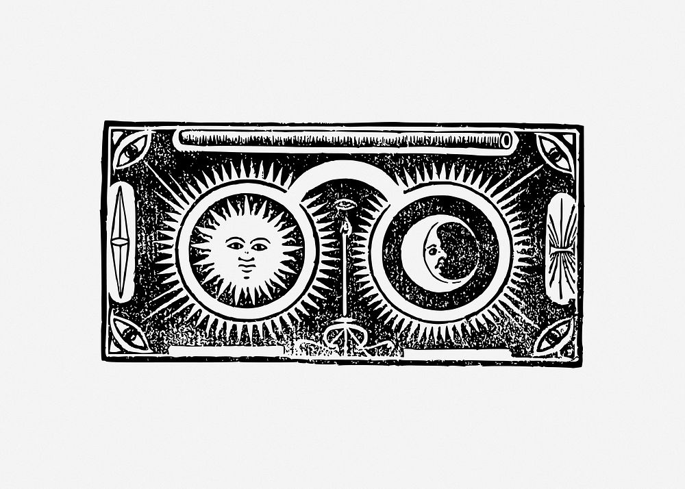 Vintage sun moon illustration, clip art. Free public domain CC0 image.