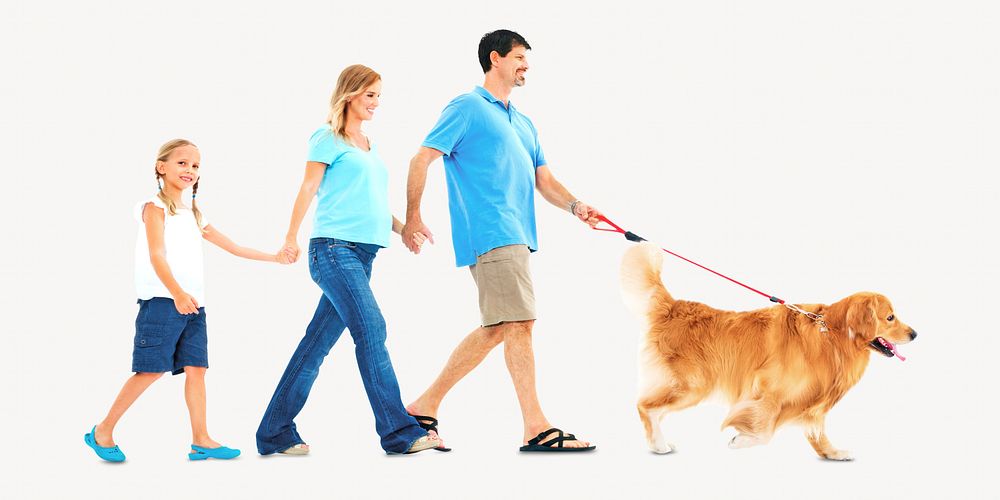 Happy family walking, isolated design on white