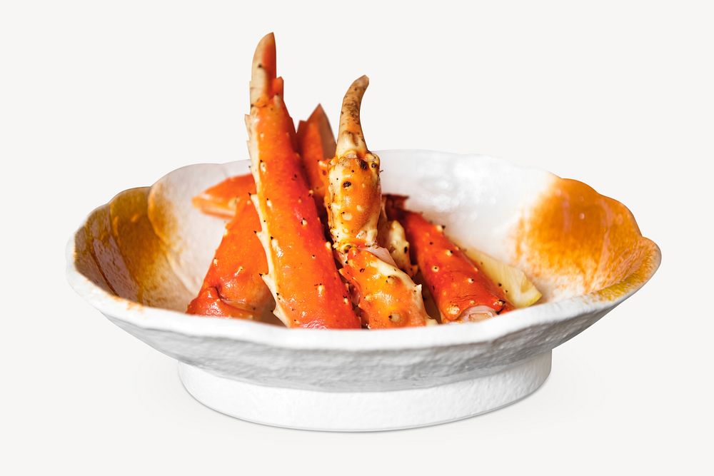 King crab legs image, food photo on white