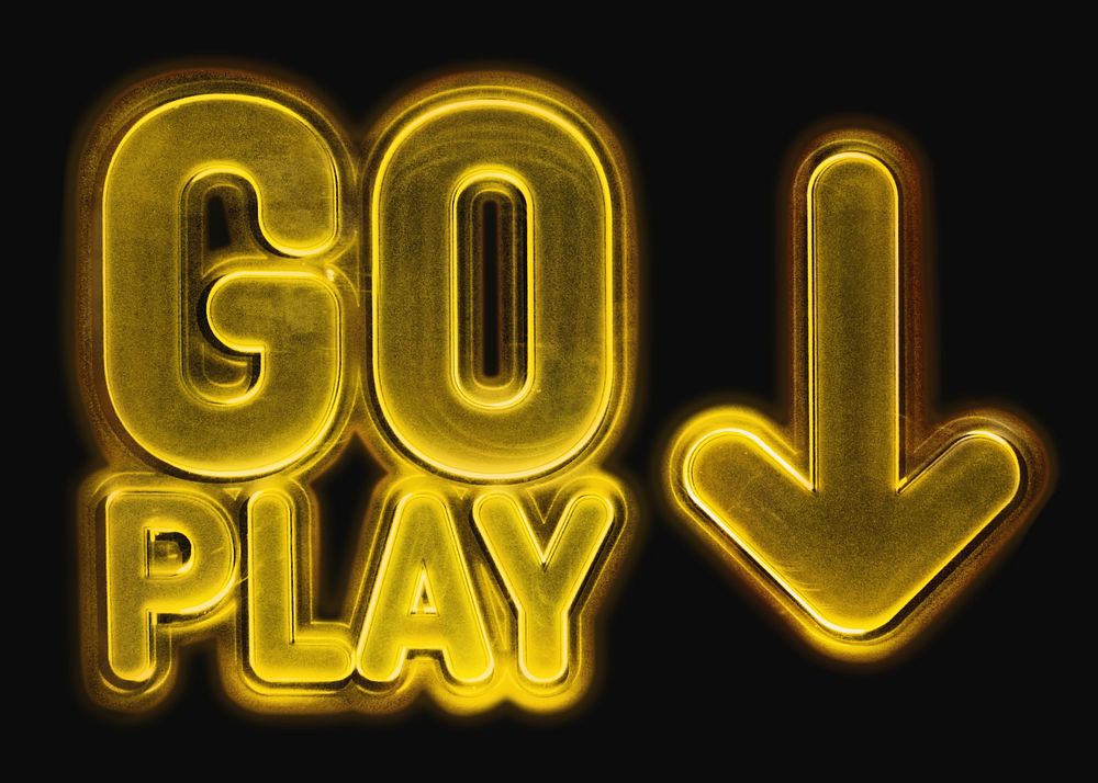 Go play sign gold neon psd