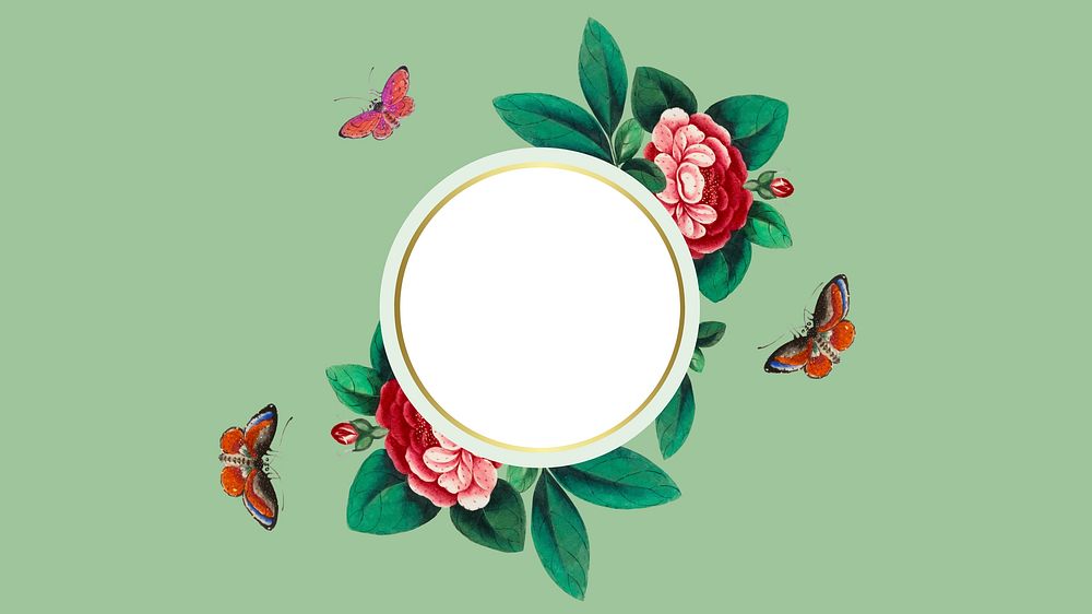 Vintage flower desktop wallpaper, spring design with circle shape