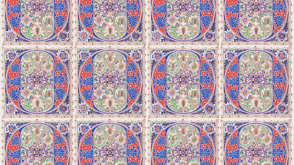 Vintage floral  pattern  desktop wallpaper. Remixed by rawpixel.