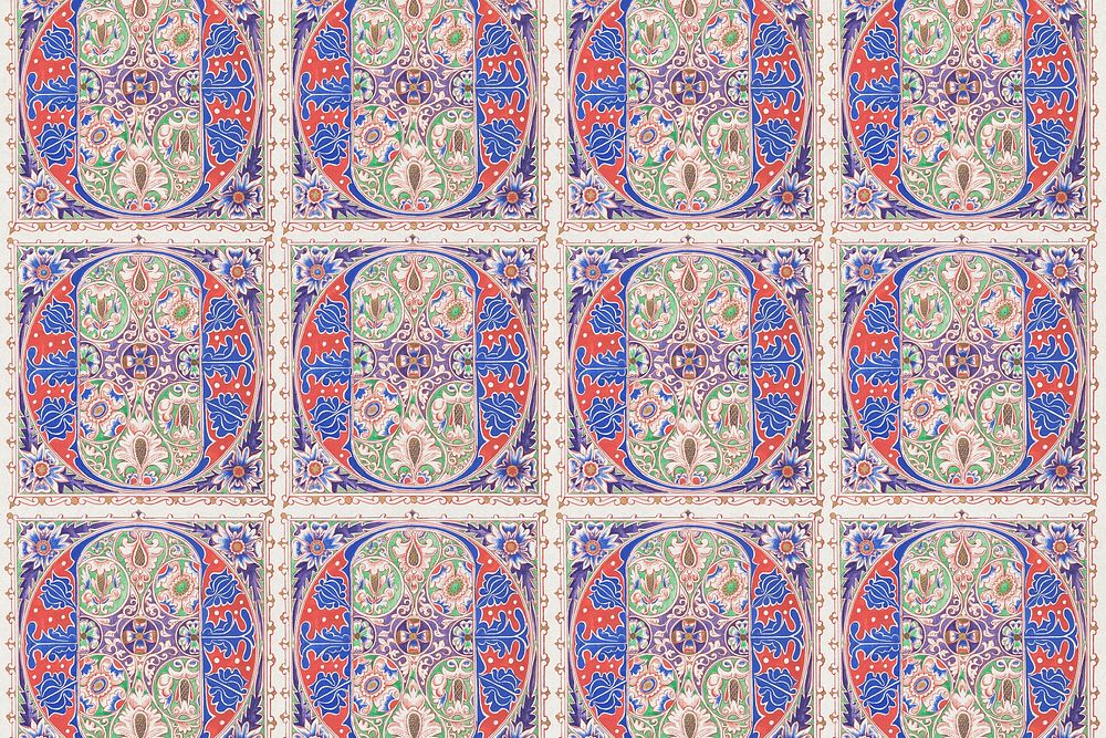 Vintage floral rug pattern background. Remixed by rawpixel.