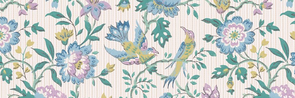 Vintage floral pattern, green background for Twitter header. Remixed by rawpixel.