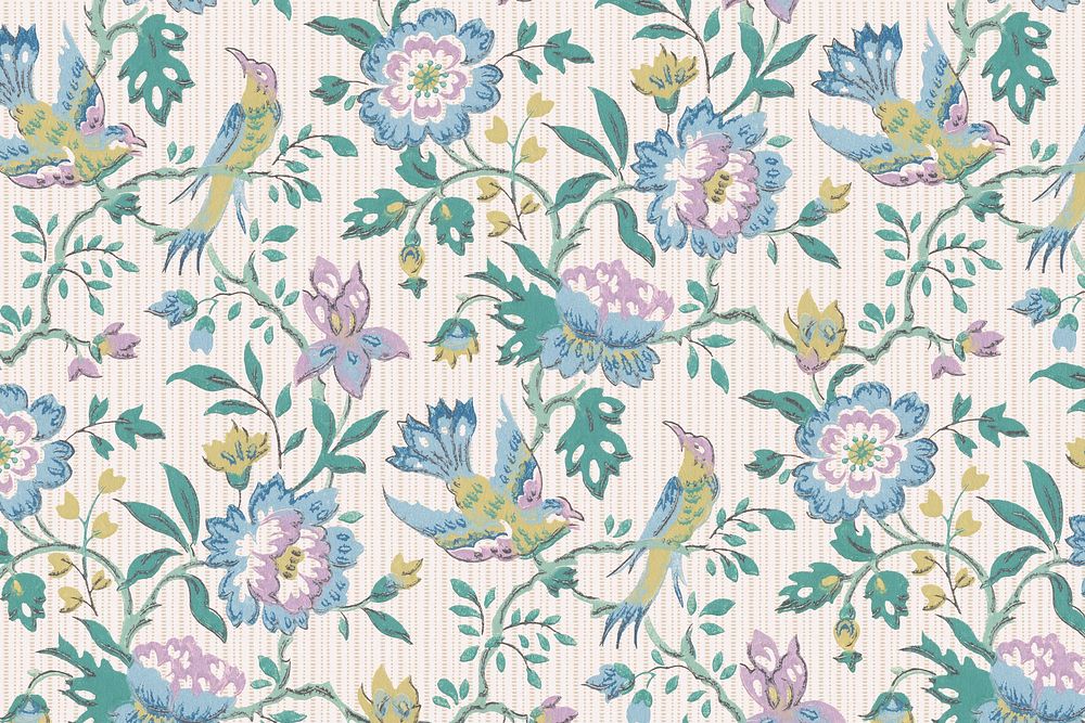 Vintage green  floral pattern background. Remixed by rawpixel.