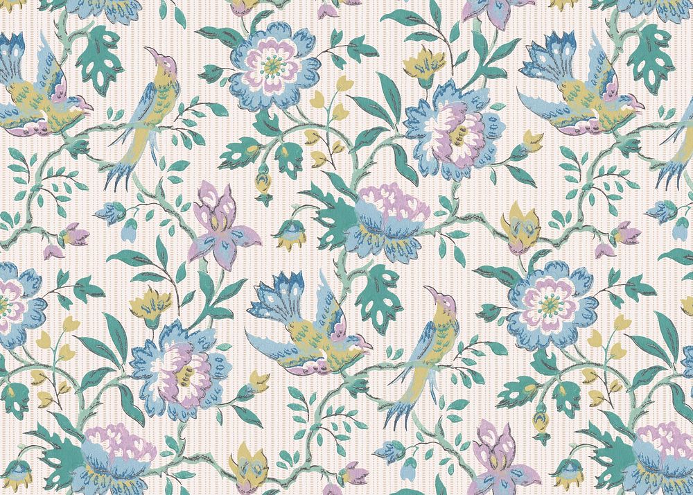 Vintage green  floral pattern background. Remixed by rawpixel.