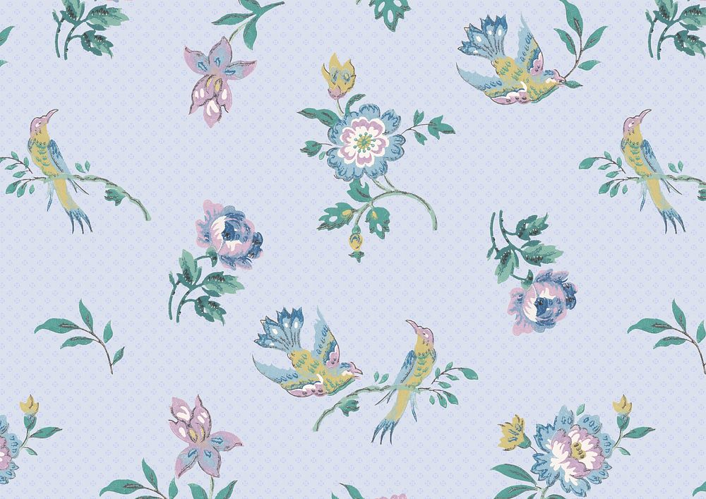 Vintage flower pattern, blue background. Remixed by rawpixel.