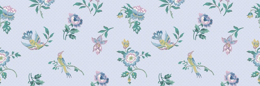 Vintage flower pattern, blue background for Twitter header. Remixed by rawpixel.