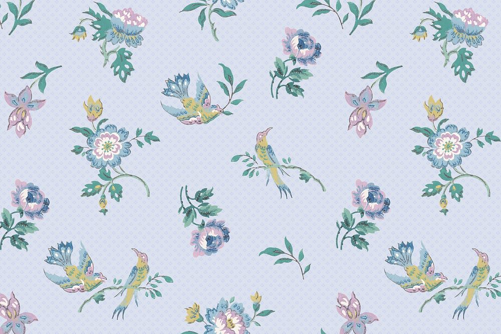 Vintage flower pattern, blue background. Remixed by rawpixel.