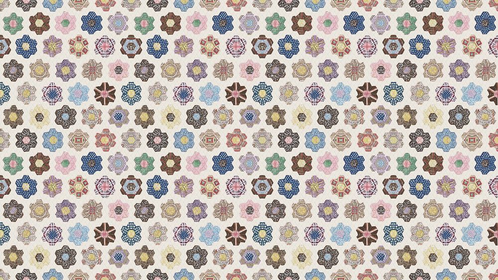 Floral pattern quilt desktop wallpaper. Remixed by rawpixel.