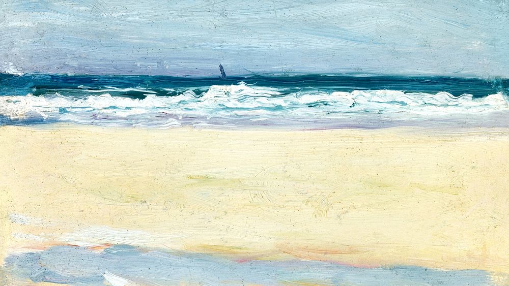 Vintage beach painting desktop wallpaper. Remixed by rawpixel.