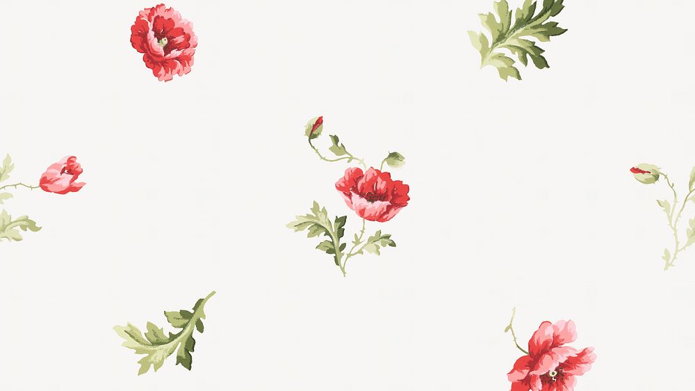 Poppy flower pattern desktop wallpaper. Remixed by rawpixel.