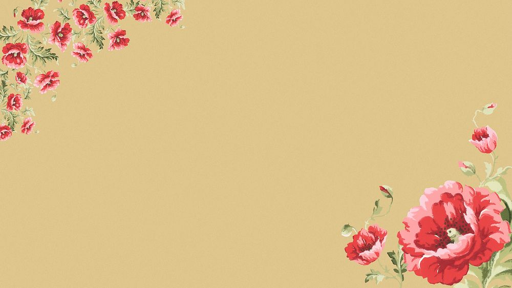 Brown desktop wallpaper, poppy flower border. Remixed by rawpixel.