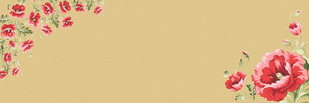 Poppy flower border, brown background for Twitter header. Remixed by rawpixel.