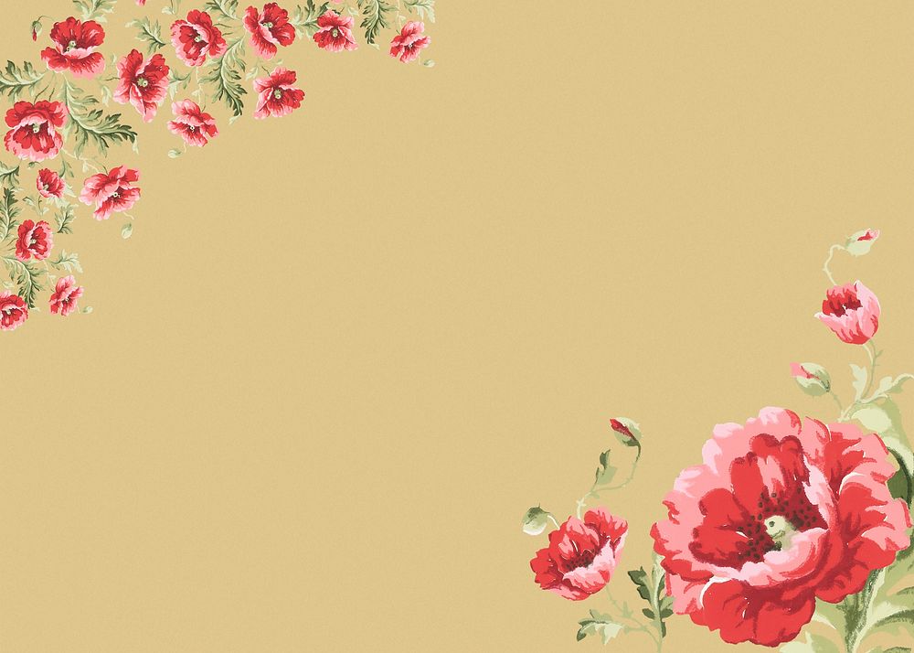 Poppy flower border, brown background. Remixed by rawpixel.