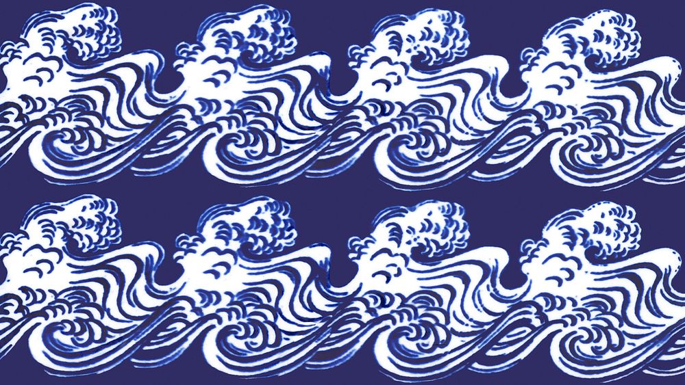 Blue desktop wallpaper, Japanese waves pattern. Remixed by rawpixel.