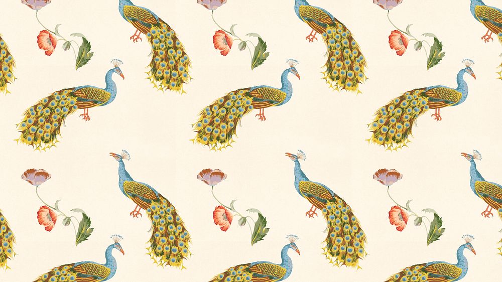 Peacock animal pattern desktop wallpaper. Remixed by rawpixel.