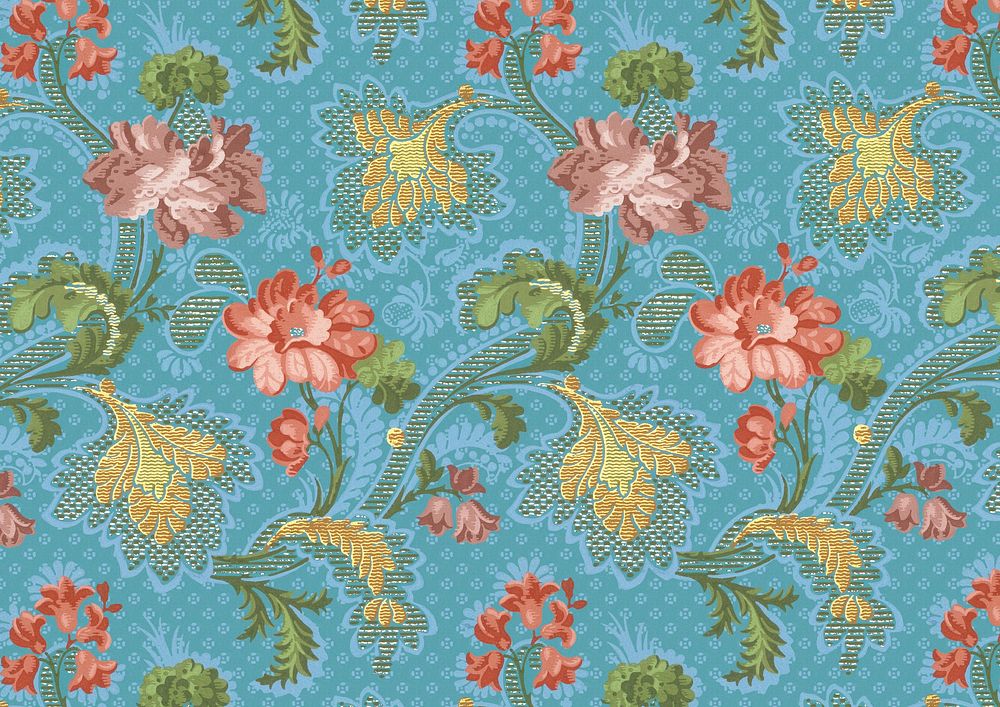 Vintage floral embossed pattern, blue background. Remixed by rawpixel.