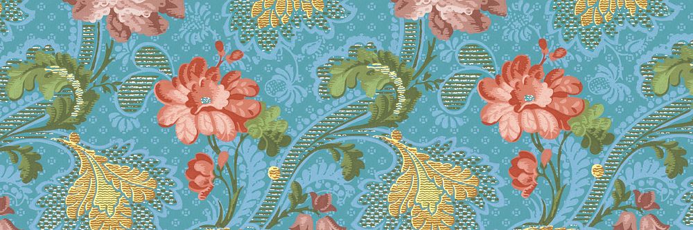 Vintage floral embossed pattern, blue background for Twitter header. Remixed by rawpixel.