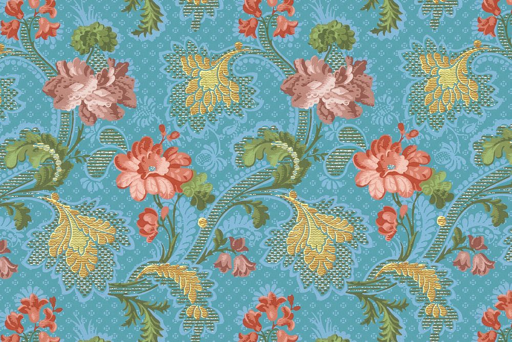 Vintage floral embossed pattern, blue background. Remixed by rawpixel.