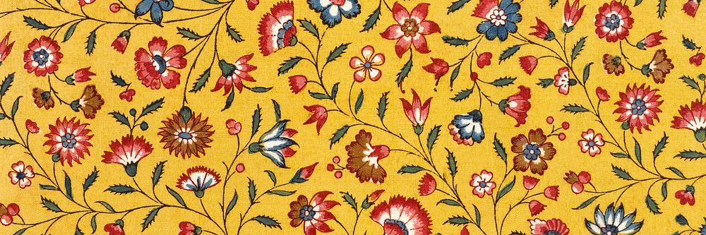 Yellow floral pattern, vintage background for Twitter header. Remixed by rawpixel.