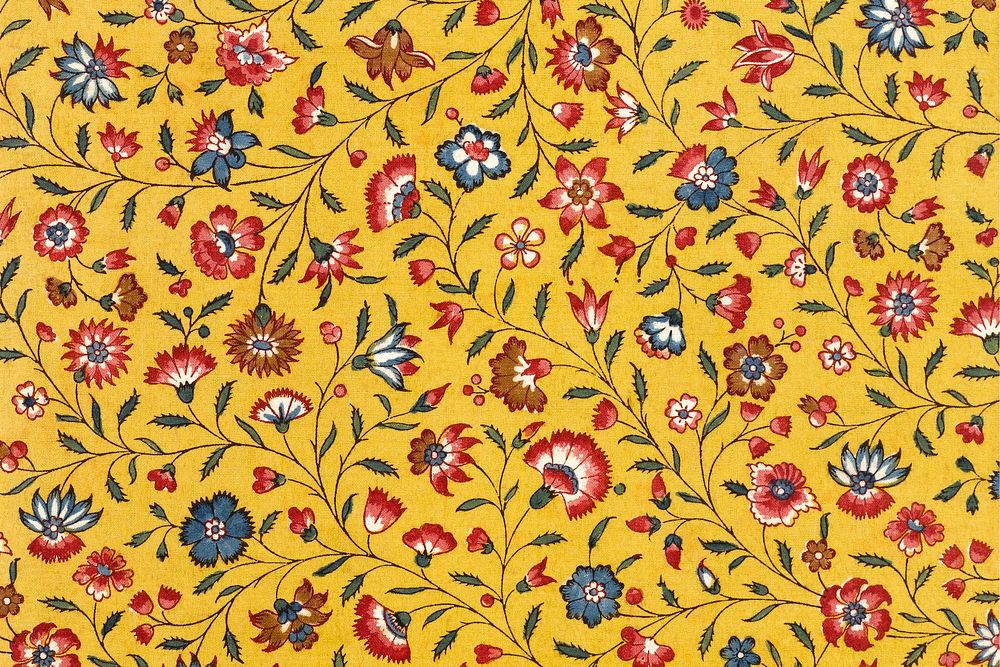 Yellow floral pattern, vintage background. Remixed by rawpixel.