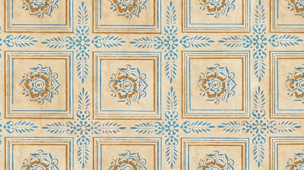 Vintage flower tile pattern desktop wallpaper. Remixed by rawpixel.