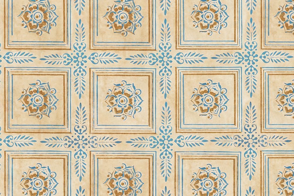 Vintage flower tile pattern background. Remixed by rawpixel.