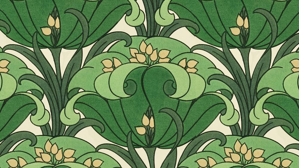 Green flower pattern desktop wallpaper. Remixed by rawpixel.