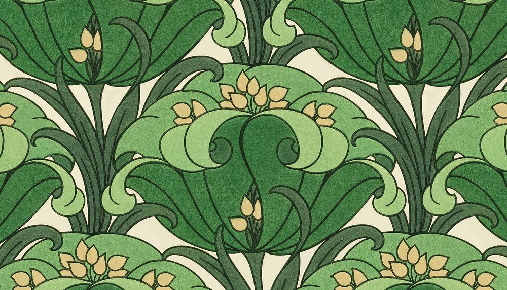 Green flower pattern background. Remixed by rawpixel.