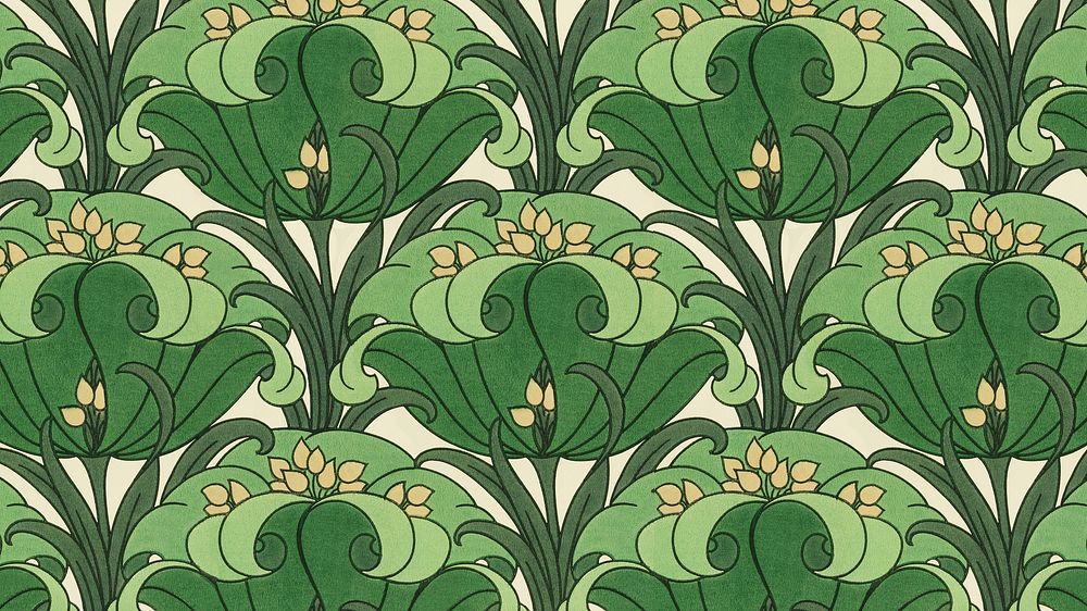 Green flower pattern desktop wallpaper. Remixed by rawpixel.