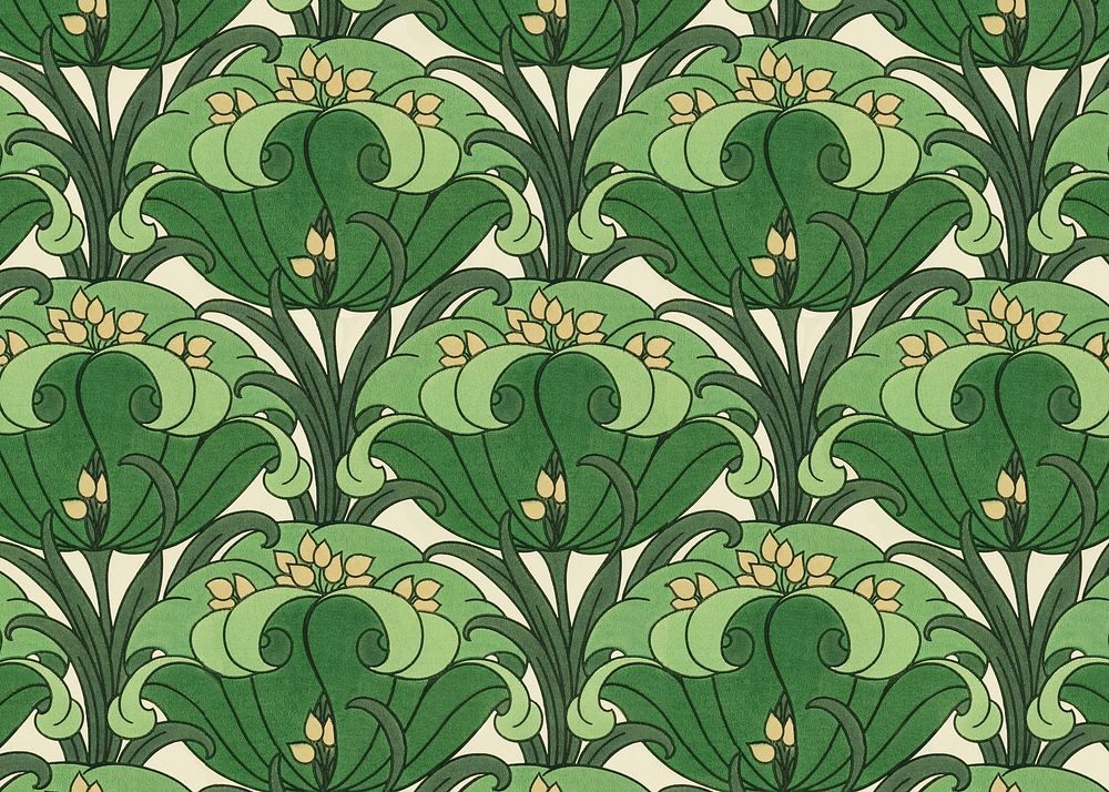 Green flower pattern background. Remixed by rawpixel.