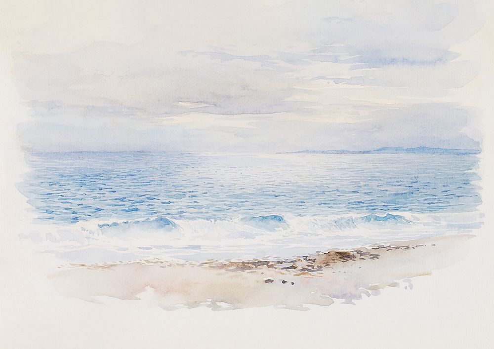 Beach landscape painting background. Remixed by rawpixel.