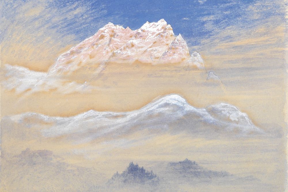 Mountain landscape illustration background, blue sky. Remixed by rawpixel.