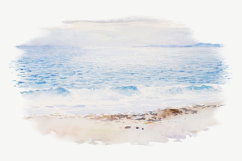Watercolor  Beach  illustration collage element psd. Remixed by rawpixel.