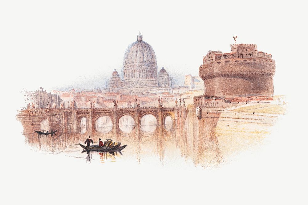 Rome, Castle of St. Angelo illustration collage element psd. Remixed by rawpixel.