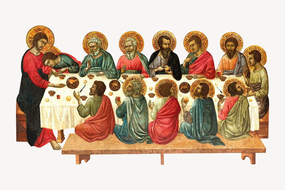 The Last Supper,  ancient illustration by Ugolino da Siena.  Remixed by rawpixel. 