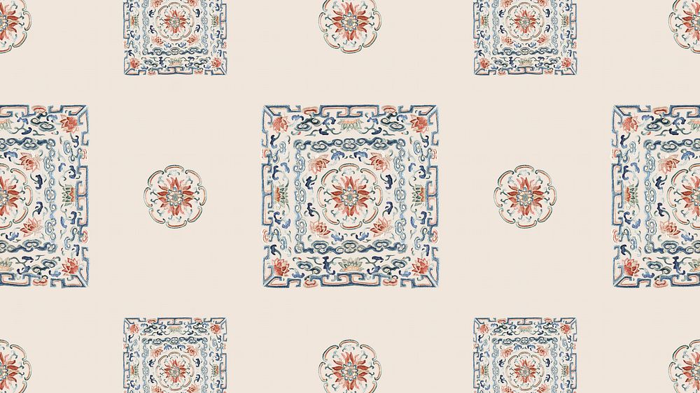 Vintage flower panel HD wallpaper, Chinese patterned design.  Remixed by rawpixel.