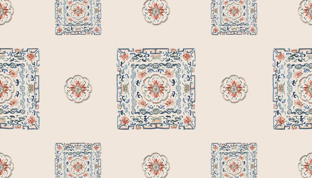 Vintage flower panel background, Chinese patterned design.  Remixed by rawpixel.
