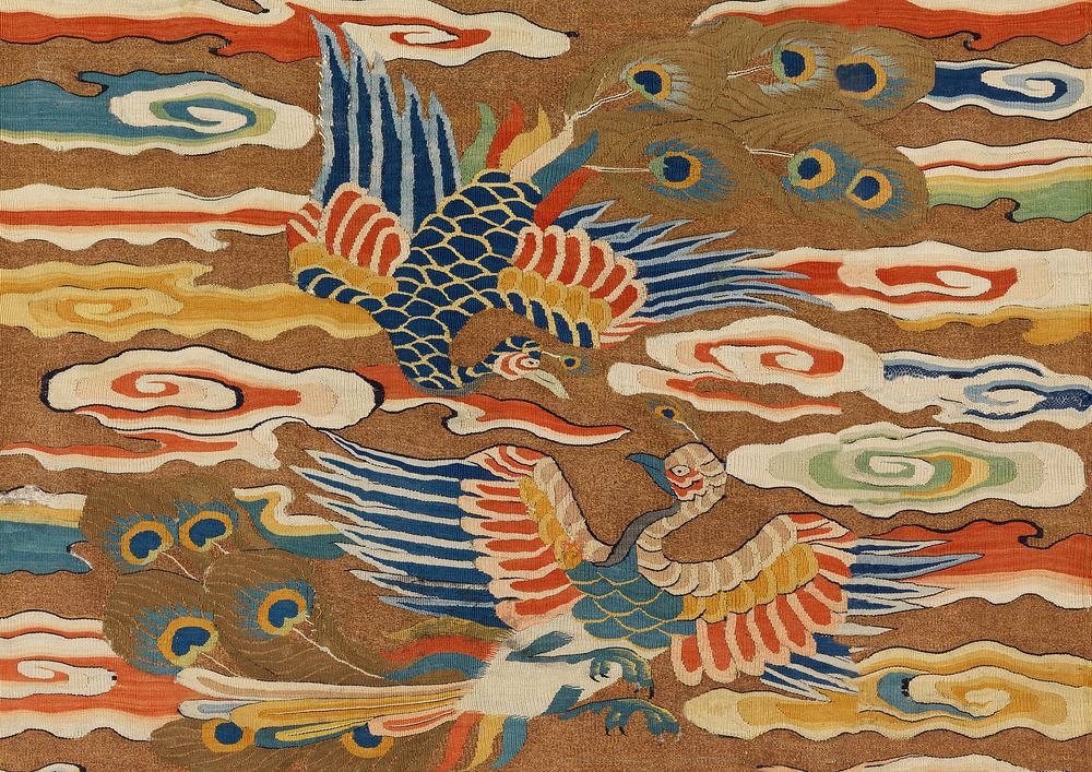 Japanese peacocks background, ancient animal illustration.  Remixed by rawpixel.