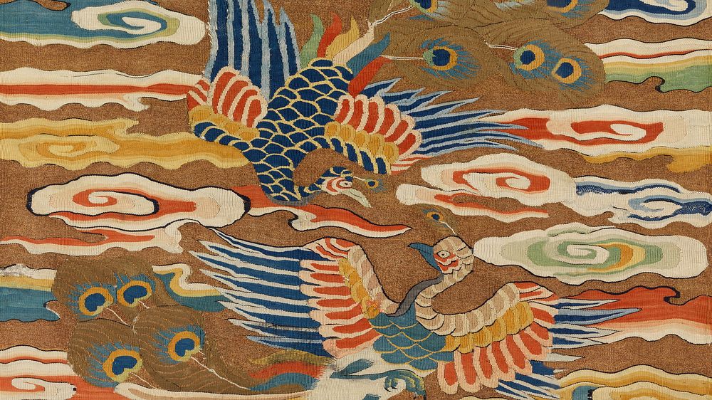 Japanese peacocks HD wallpaper, ancient animal illustration.  Remixed by rawpixel.