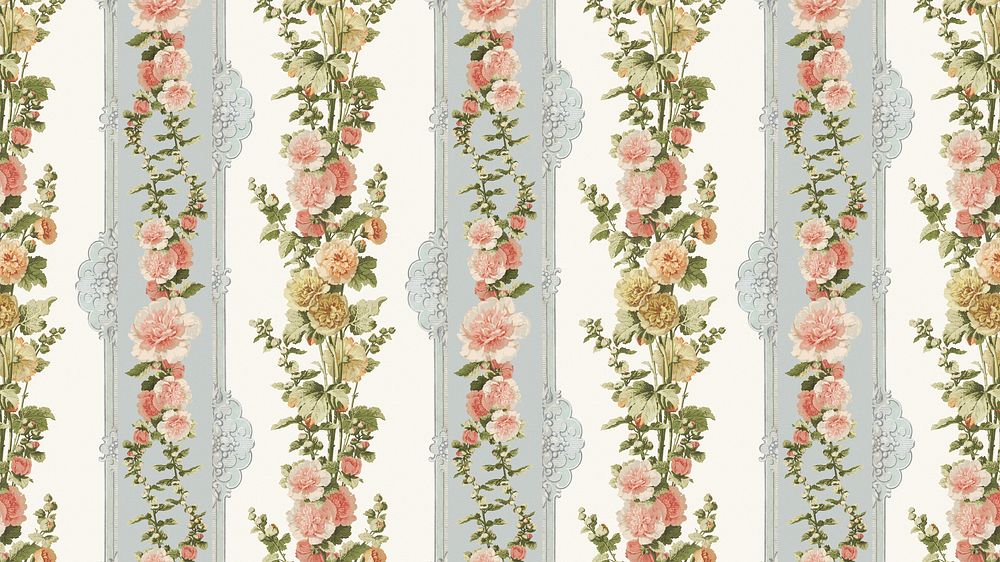 Vintage flower patterned HD wallpaper.  Remixed by rawpixel.
