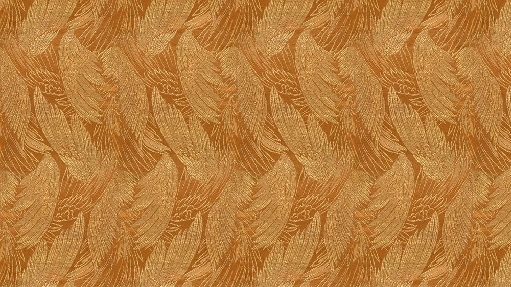 Gold bird wings HD wallpaper, feather patterned design.  Remixed by rawpixel.