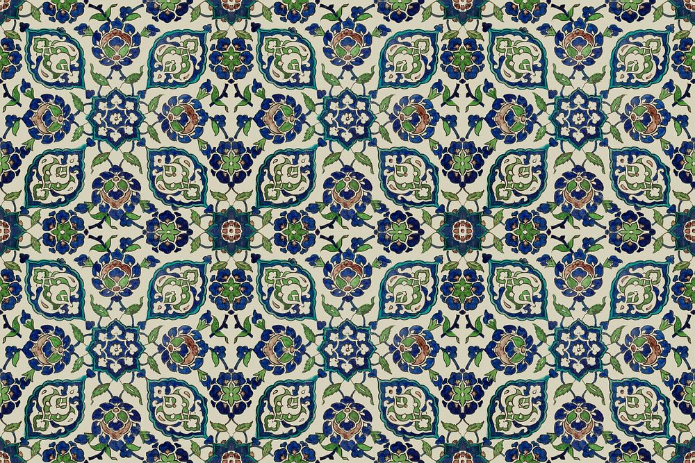 Vintage floral tile background, abstract pattern.  Remixed by rawpixel.