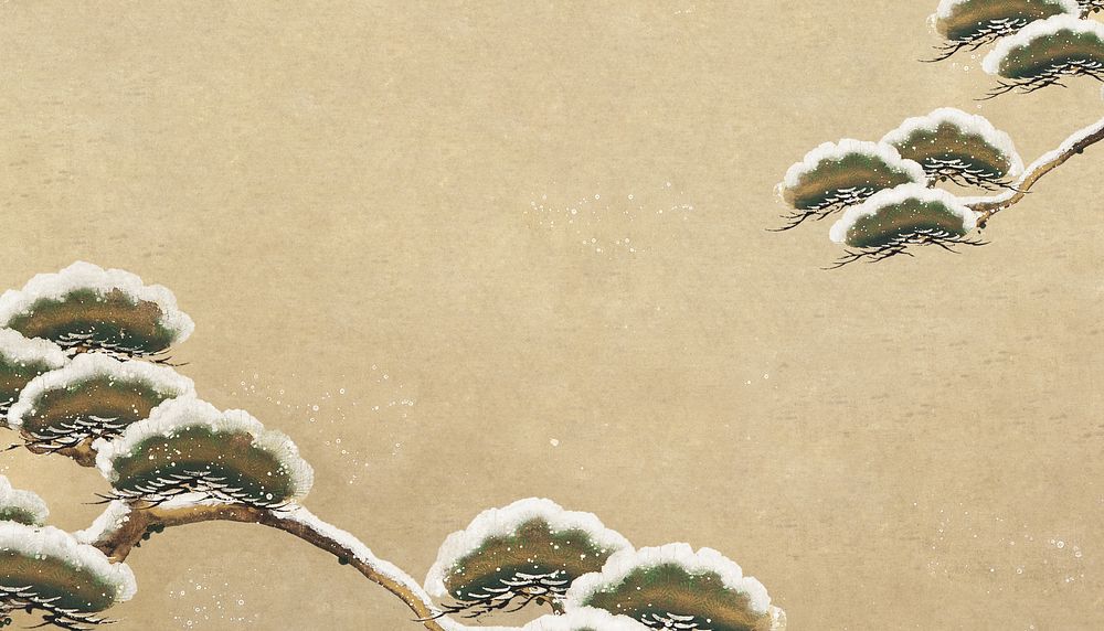 Snow-laden Pine Boughs background, Japanese tree illustration by Ogata Kenzan.  Remixed by rawpixel.