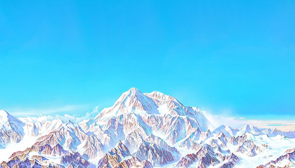 Denali National Park background, mountain landscape by Heinrich C. Berann.  Remixed by rawpixel.