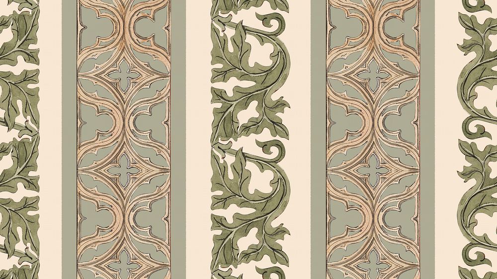 Ornamental leaf patterned HD wallpaper, vintage botanical illustration.  Remixed by rawpixel.