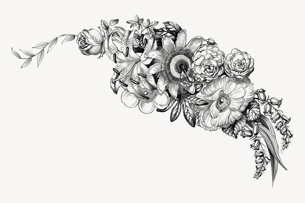Vintage flower corner element, botanical illustration by Currier & Ives.  Remixed by rawpixel. 